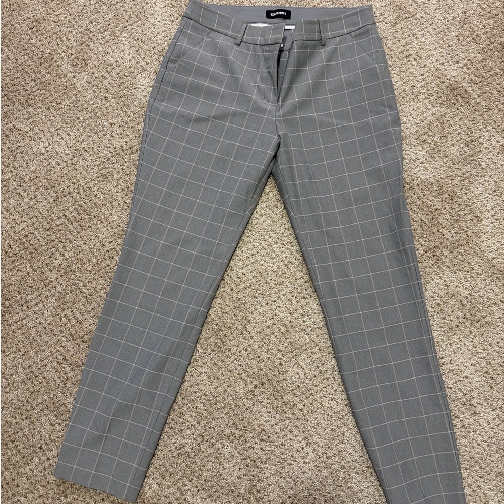 Express Slim Fit Gray Windowpane Dress Pants 10R